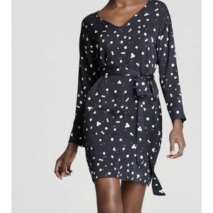 Theory Dress Women's 10 Navy Blue Silk Kinley Shift Silk Print Belted Mini